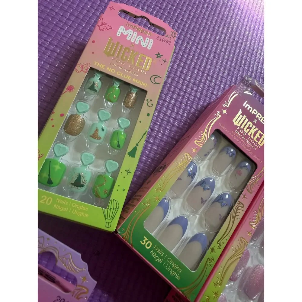 New Kiss Impress Falscara x Wicked Elphaba Glinda Lashes & Nails Lot
